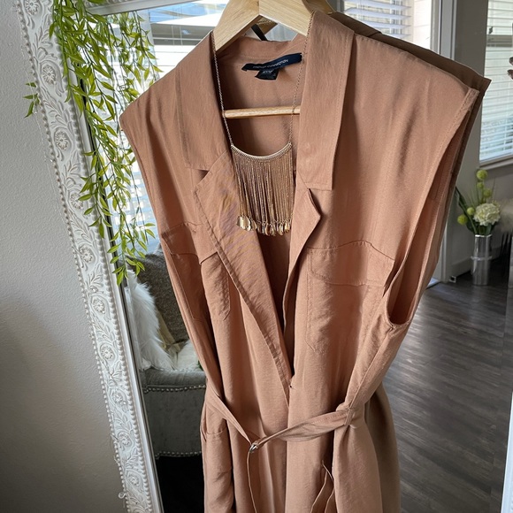Tan Nude Wrap Belted Midi Dress Size 10 - Picture 6 of 10